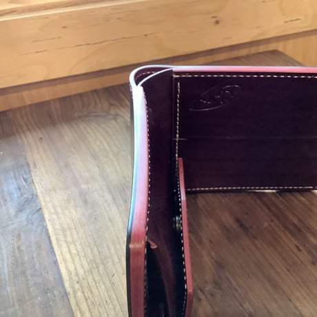 オイルコードバン黒×ルガトショルダーワイン　 二つ折り財布 小銭入れあり