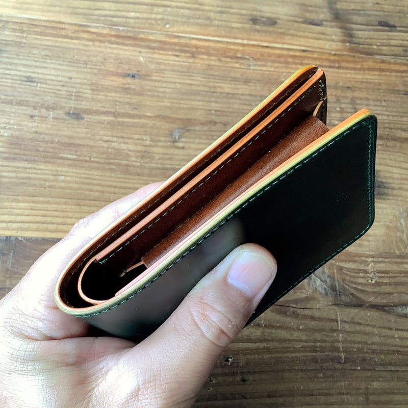 オイルコードバングリーン×ルガトショルダーブラウン 二つ折り