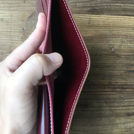 オリーブコードバン×ルガトショルダーワイン 二つ折り財布 小銭入れあり
