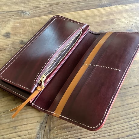 オイルコードバンブラウン×ルガトショルダーワイン 長財布 小銭入れあり