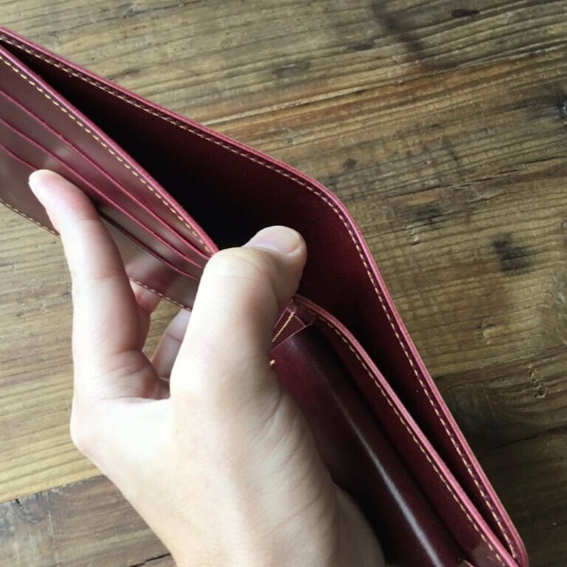 ライトブラウンコードバン×ルガトショルダーワイン 二つ折り財布 小銭