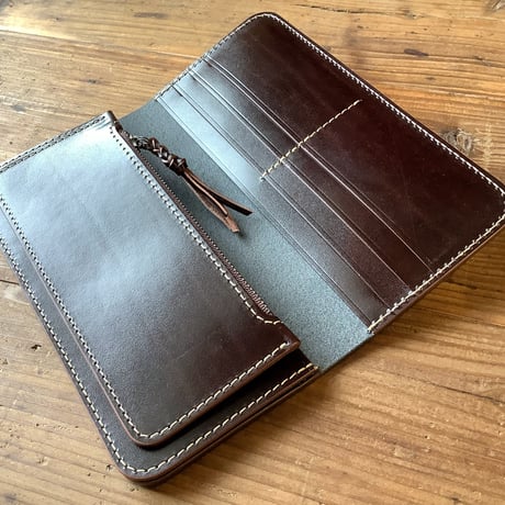 黒革×ルガトショルダー　ダークブラウン  長財布 小銭入れあり