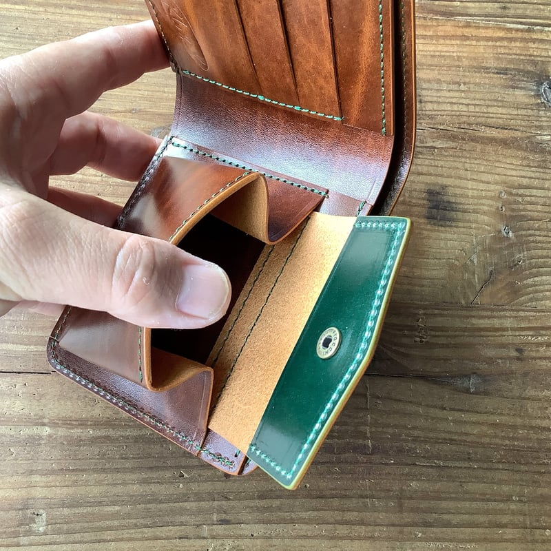 オイルコードバングリーン×ルガトショルダーブラウン 二つ折り財布