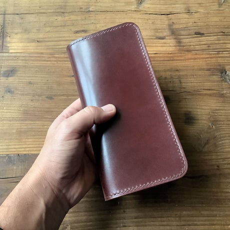 オイルコードバンバーガンディ×ルガトショルダーブラウン 長財布 小銭入れあり