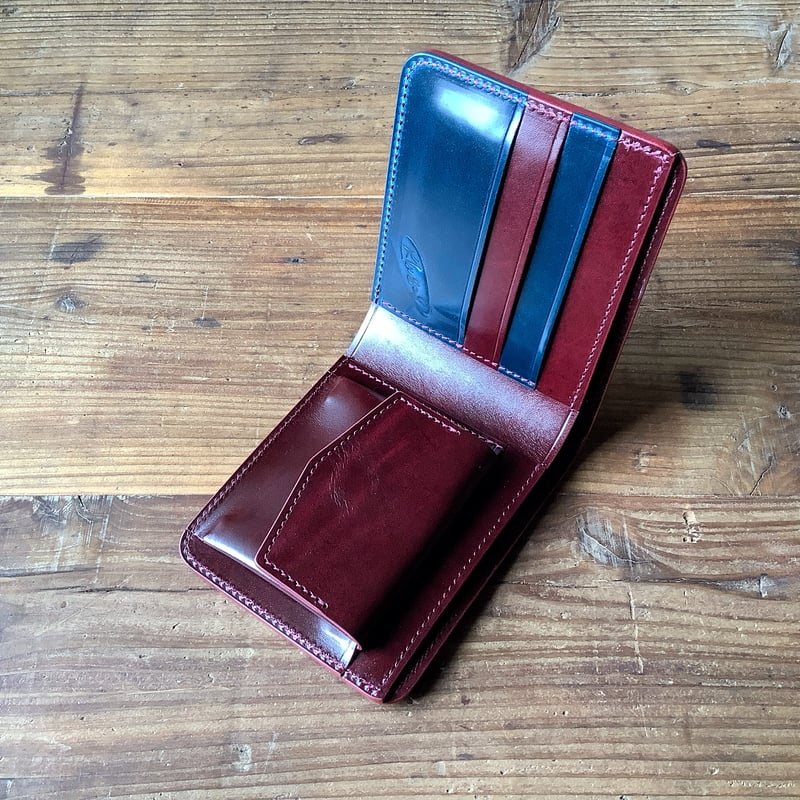 ネイビーオイルコードバン×ルガトショルダーワイン 二つ折り財布 小銭
