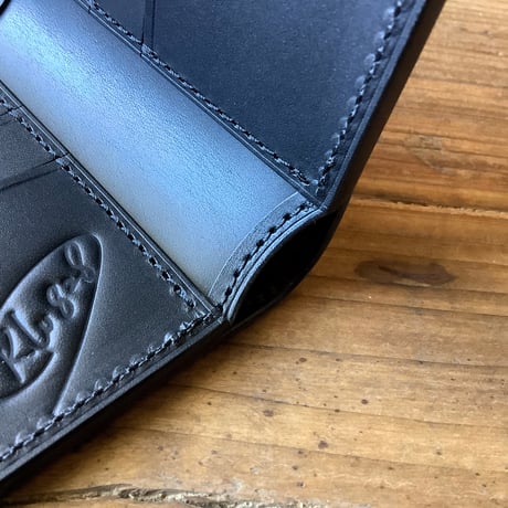 オイルコードバン黒×オイルレザー黒  二つ折り財布  小銭入れなし
