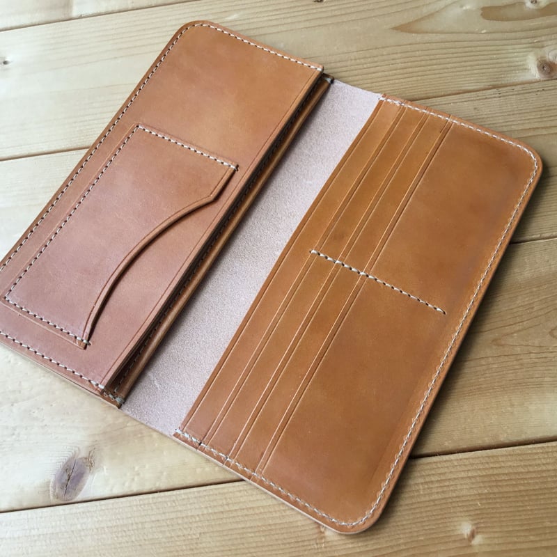 手染めネイビー×手染めキャメル 長財布 小銭入れ無し | keywest828