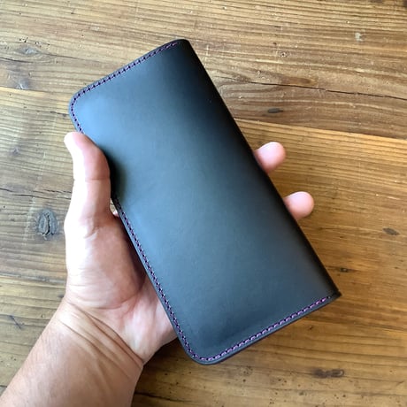 黒革×ルガトショルダー紫　パープル  長財布 小銭入れあり