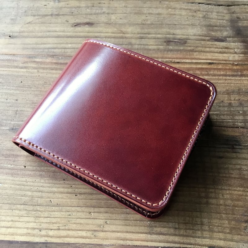オイルコードバン赤茶×ルガトショルダーワイン 二つ折り財布 小銭入れ