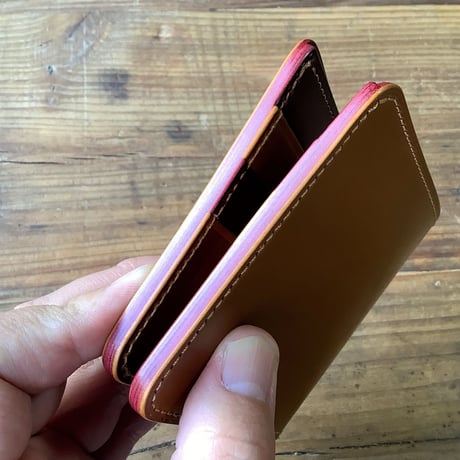 オイルコードバンブラウン×ルガトショルダーワイン 二つ折り財布 小銭入れなし