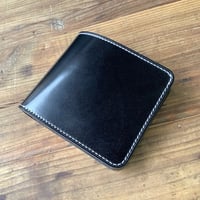 オイルコードバン黒×ルガトショルダー黒 二つ折り財布 小銭入れ無し