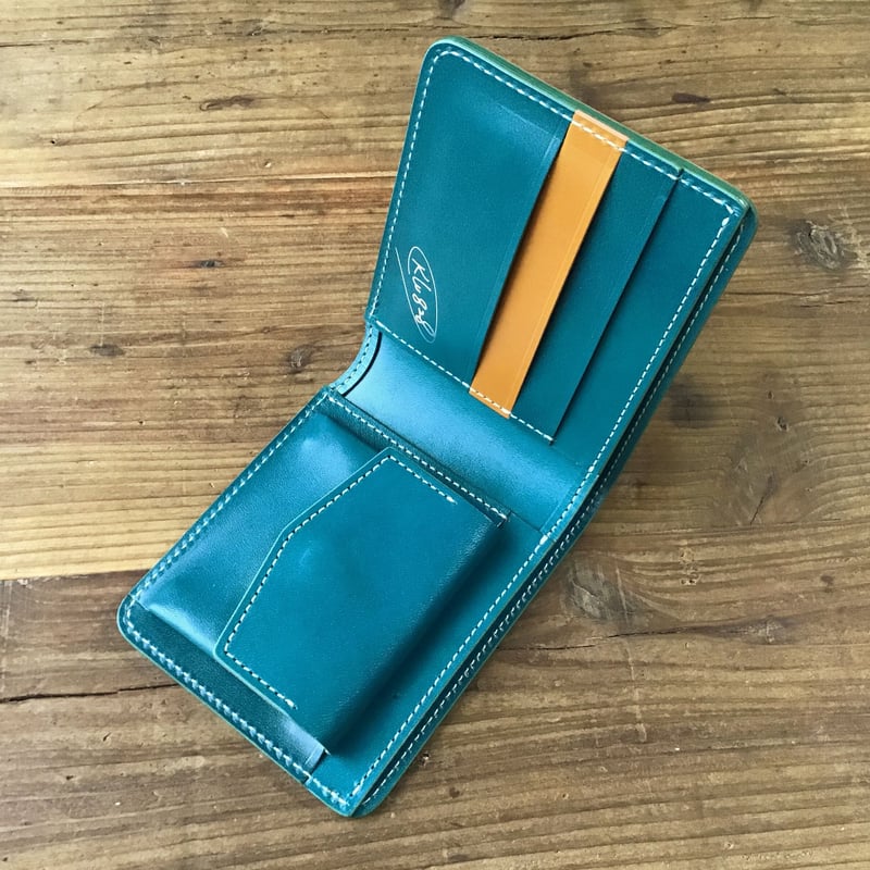 ライトブラウンコードバン×ルガトショルダー琉球ブルー 二つ折り財布