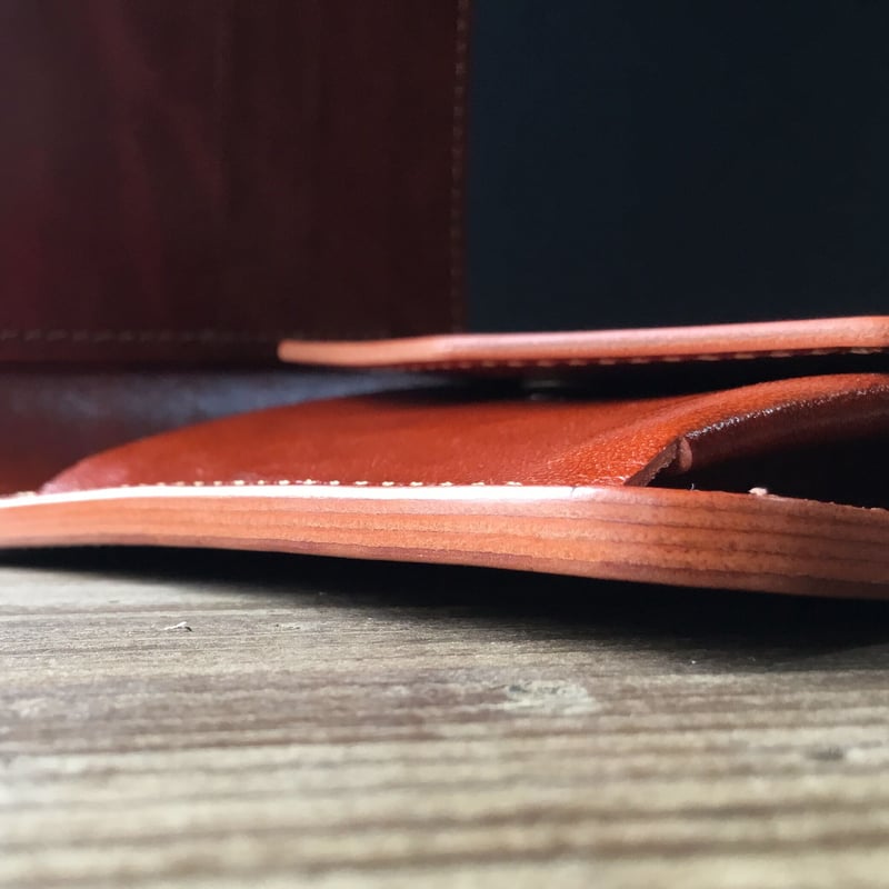オイルコードバン赤茶×ルガトショルダーオレンジ 二つ折り財布 小銭