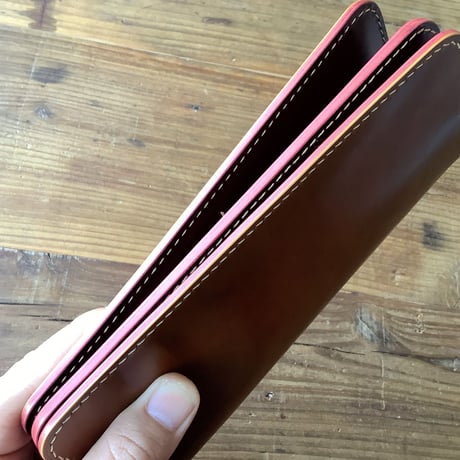 オイルコードバンブラウン×ルガトショルダーワイン 長財布 小銭入れあり