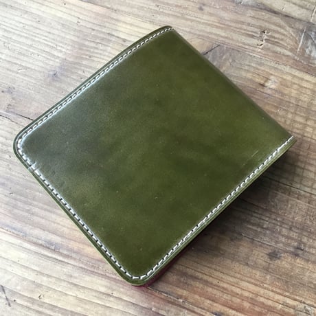 オリーブコードバン×ルガトショルダーワイン 二つ折り財布 小銭入れあり