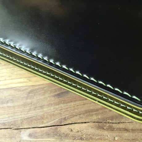オイルコードバン黒×オリーブコードバン 長財布 小銭入れあり