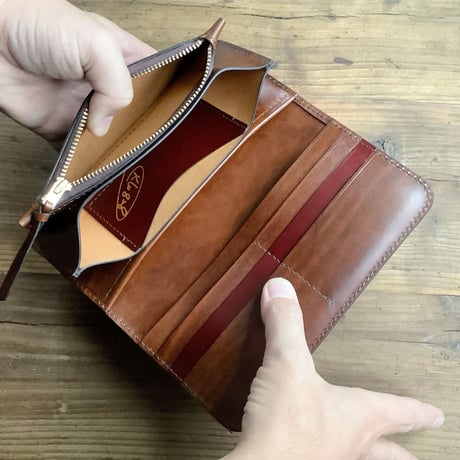コードバンブラウン×ルガトショルダーブラウン 長財布 小銭入れあり