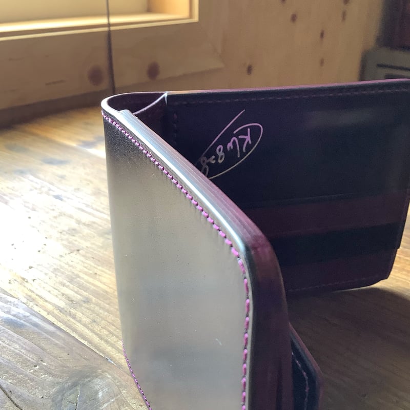 オイルコードバン黒×ルガトショルダーパープル 紫色 二つ折り財布 小銭