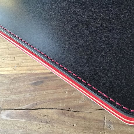 黒革×手染めレッド  長財布 小銭入れあり