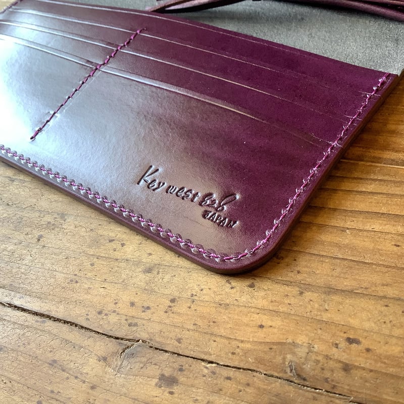 ダークパープル レザー 長財布 黒革×ルガトショルダー紫 パープル 長財布 小銭入れあり | keywest828