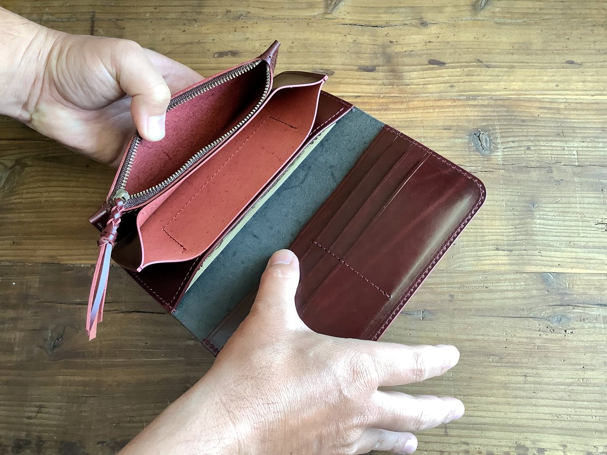 黒革×ルガトショルダーワイン 長財布 小銭入れあり | keywest828