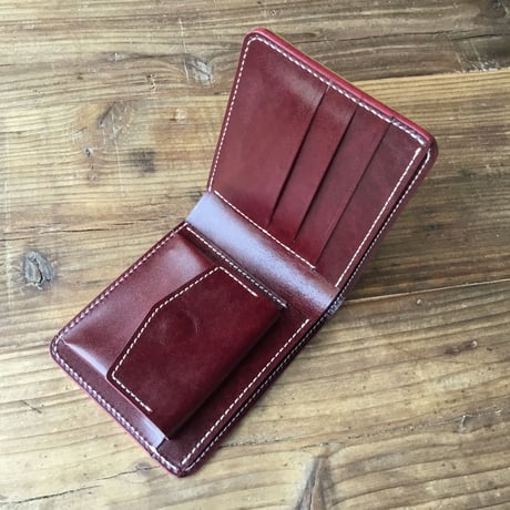 オリーブコードバン×ルガトショルダーワイン 二つ折り財布 小銭入れあり