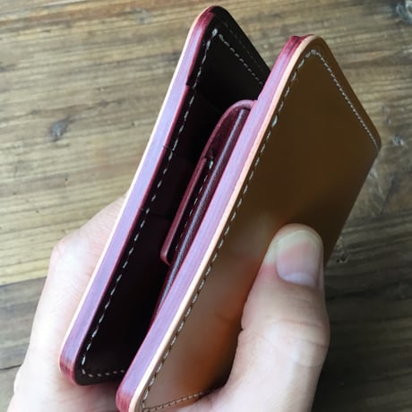ライトブラウンコードバン×ルガトショルダーワイン 二つ折り財布 小銭入れあり