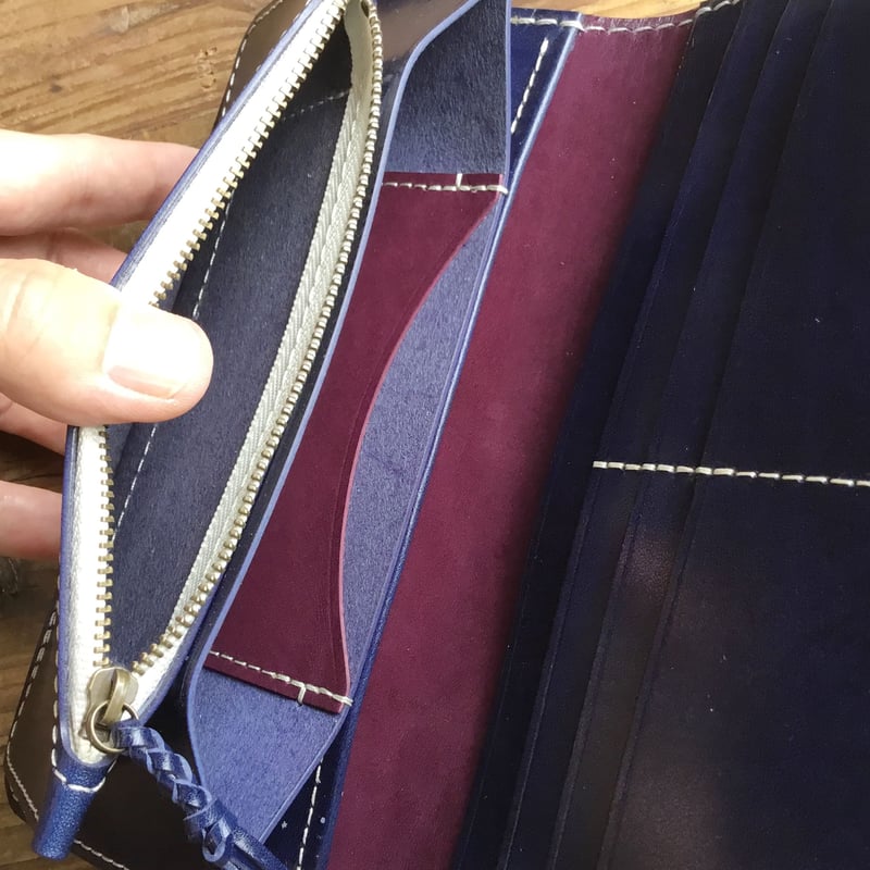 ルガトショルダーネイビー&パープル 長財布 小銭入れあり | keywest828