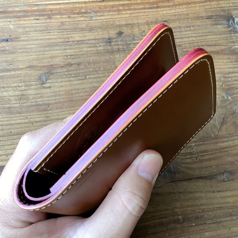 オイルコードバンブラウン×ルガトショルダーワイン 二つ折り財布 小銭