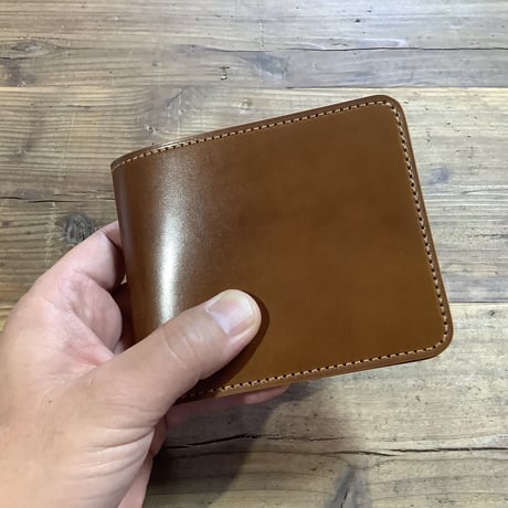 オイルコードバンブラウン×ルガトショルダーワイン 二つ折り財布 小銭入れなし
