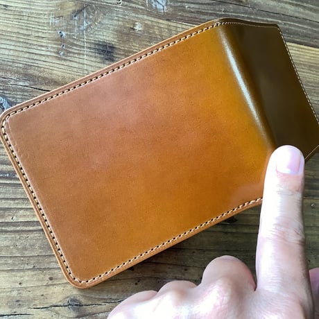 オイルコードバンブラウン×ルガトショルダーワイン 二つ折り財布 小銭入れなし