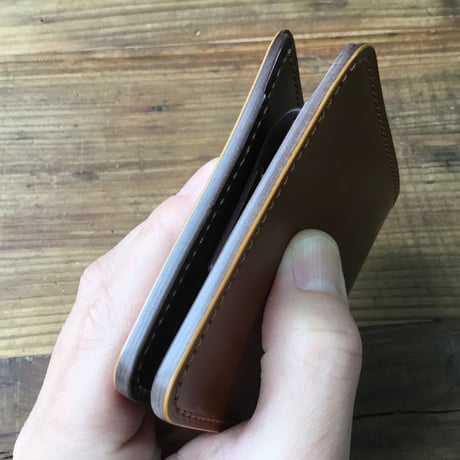 オイルコードバンブラウン×チョコ色牛革 二つ折り財布 小銭入れあり