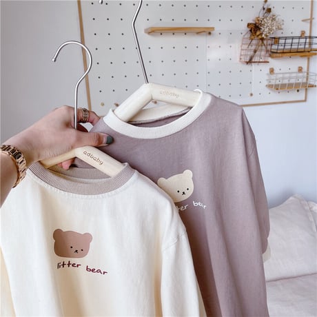 <即納/90cm~120cm>BEARくすみロンT