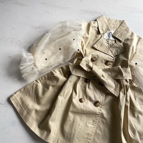 <即納>GIRLS 袖ドット薄手トレンチコート
