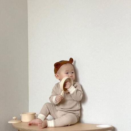 <即納/110sizeのみ>柔らかwaffle長袖セットアップ