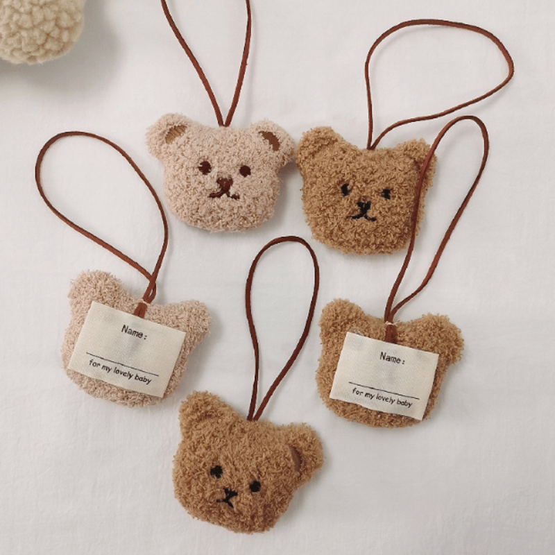クマの顔の刺繍ネームタグ クマ お顔 ワッペン / くま 熊 / 刺繍ワッペン アップリケ アイロン