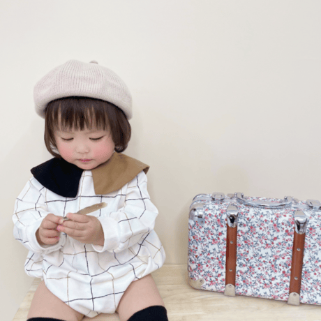 <即納/73size>バイカラーチェックロンパース