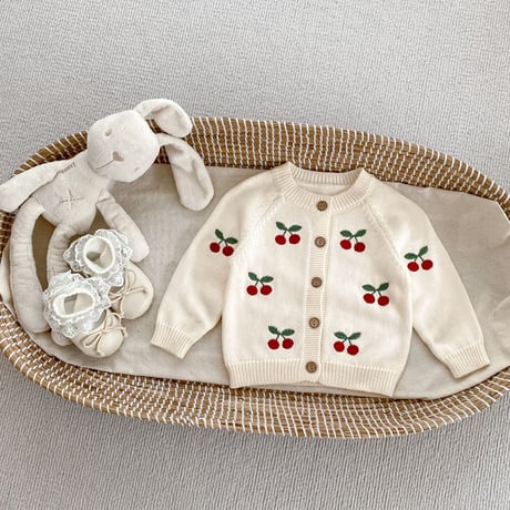 <予約商品/66㎝－100㎝>さくらんぼニットカーディガン
