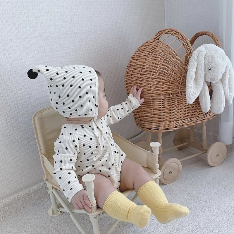予約商品/即納あり>ドットリブロンパース×帽子セット | SQUSQU