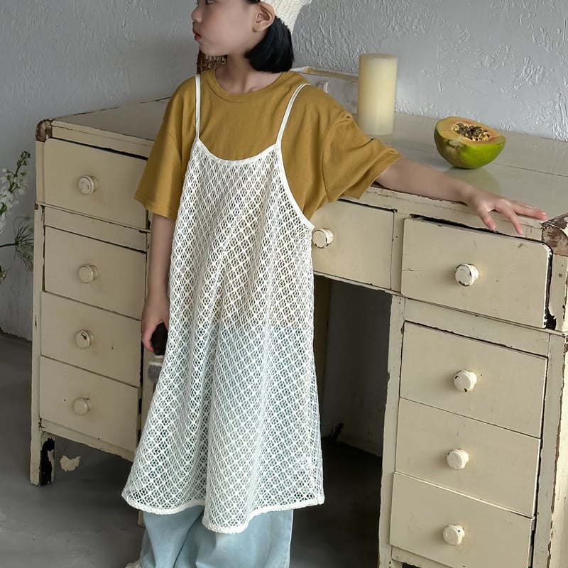 【専用出品】140メッシュワンピースホワイト PRINCE/prince メッシュラインワンピース/シアーワンピース