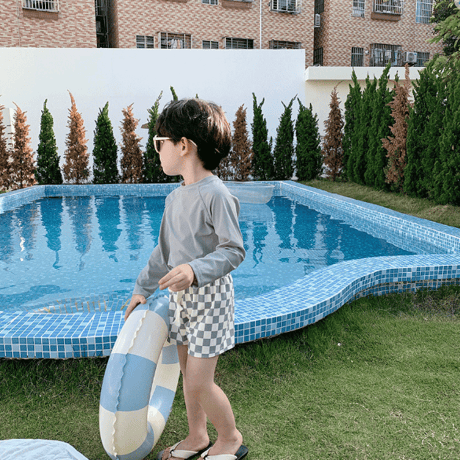 <即納/90㎝のみ>check pattern  swim suit (長袖)