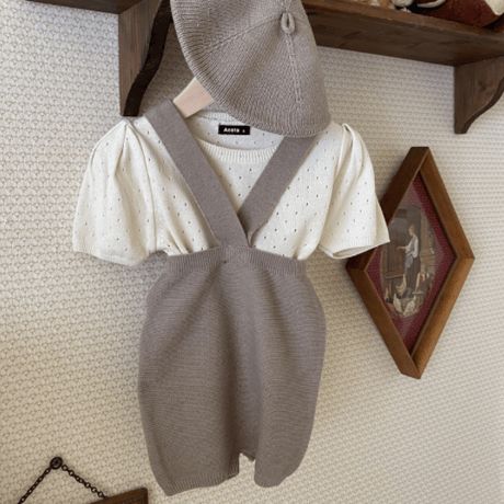 <即納/80sizeのみ>薄手ニットサロペットパンツ