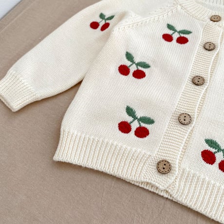 <予約商品/66㎝－100㎝>さくらんぼニットカーディガン
