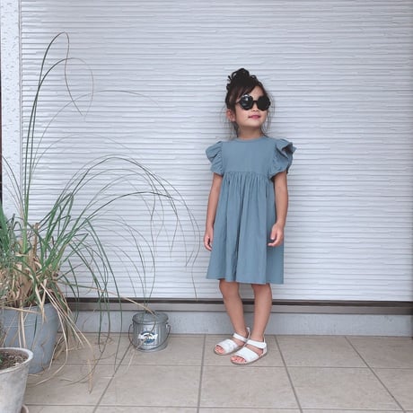 <即納/80㎝/120sizeのみ>くすみブルーワンピース