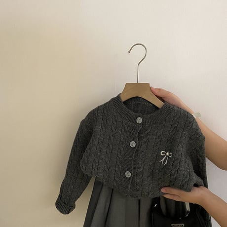 <予約商品>KIDS リボンカーディガン+プリーツスカート