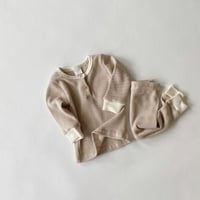 <即納/110sizeのみ>柔らかwaffle長袖セットアップ