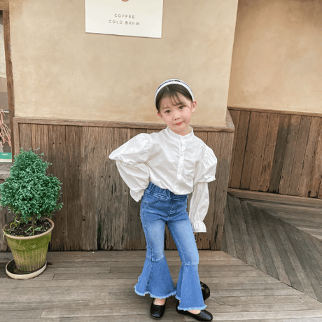 <即納/100size/110sizeのみ>GIRLS袖ボリュームホワイトシャツ