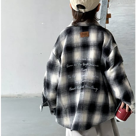 <予約商品/120size～160size>チェックロゴ長袖シャツ