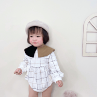 <即納/73size>バイカラーチェックロンパース