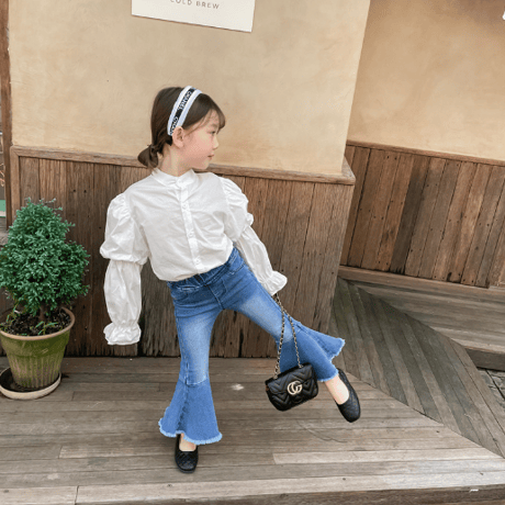 <即納/100size/110sizeのみ>GIRLS袖ボリュームホワイトシャツ